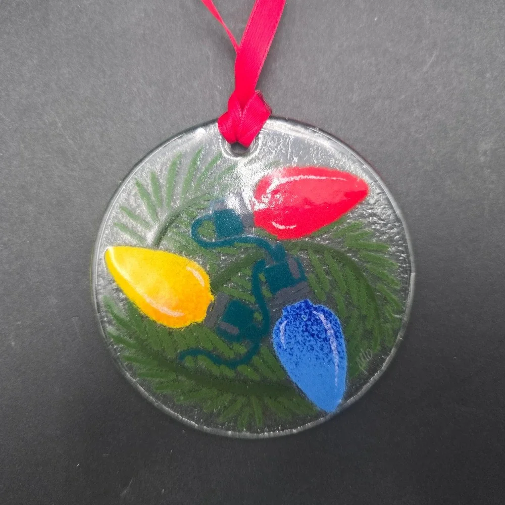 Peggy Carr Fused Glass Christmas Ornament Suncatcher Holiday Lights USA Made Box